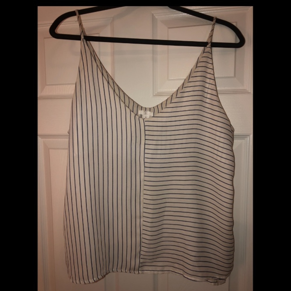 BP XL (fits like L) white tank with navy stripes